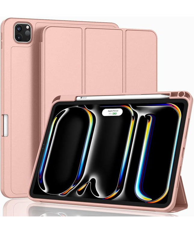 ZryXal iPad Pro 11 Inch Case (M5) 2025/ (M4) 2024 (Model: A2836/A2837/A3006), Trifold Stand Smart Cover with Pencil Holder and Soft TPU Back, Auto Wake/Sleep (Rose Gold)