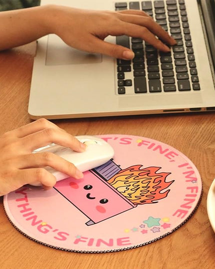 Dumpster on Fire Small Mouse Pad, Cute Funny Round Mousepad with Non-Slip Rubber Base, This is Fine Mouse Pads for Desk Accessories Laptop Gaming Office Supplies Decor(8.6 x 8.6 Inch)