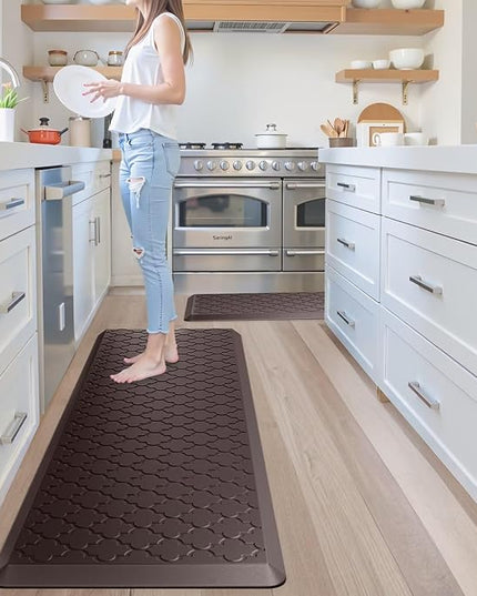 Kitchen Mats for Floor 2 Piece - Anti Fatigue Mats for Kitchen Floor - Non Slip Cushioned Rugs for Standing, Office, Sink, Laundry, Chocolate