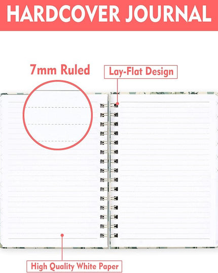 Spiral Journal Notebook for Women, Hardcover A5 College Ruled Notebook, 120 Pages, Thick Paper, Cute Lined Journal for School, Office & Work, 6 x 8.4 in(Floral Green)