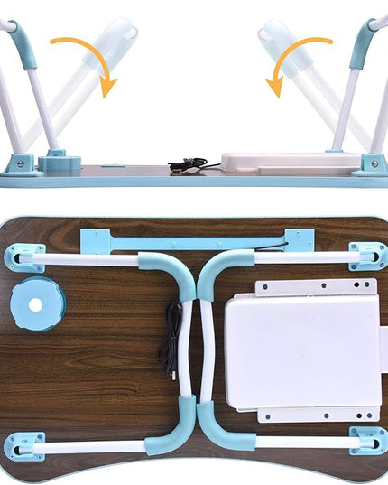 Slendor Lap Desk with Tablet Slot, Foldable Laptop Table with Storage Drawer for Bed，Portable Bed Desk for Laptop, Computer Tray with Cup Holder Notebook Stand Reading Holder for Couch Floor, Blue