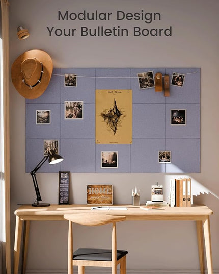 Fluxynara Large Felt Bulletin Board 48" x 36" Cork Board Alternative-12 Pack with 70 Safe Removable Adhesive Tabs, Cork Boards for Walls Cork Board for Home Office Classroom Pin Board-Soft Periwinkle