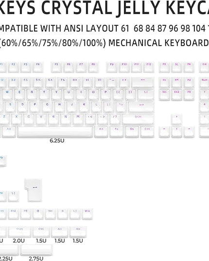 XVX Jelly Keycaps, Ceramic Style Keyboard Keycaps, White Shine Through Keycap Set OEM Profile Compatible with 61/68/84/87/98/100 ANSI and ISO Layout MX Switches Mechanical Keyboard