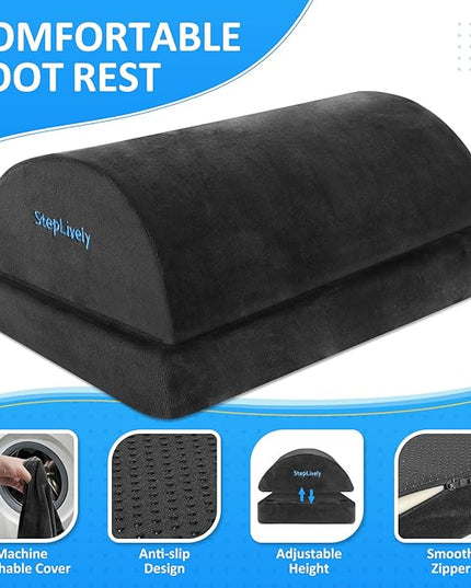 StepLively Foot Rest for Under Desk at Work, Comfortable Foot Stool with 2 Adjustable Heights, Footrest with Washable Cover, for Back & Hip Pain Relief, Suitable for Office, Home and Car (Grey)