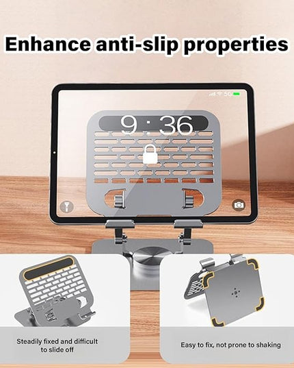 Portable Aluminum Tablet Stand 360°Adjustable Nonslip Holder for Most Phones Tablets & Laptops Ergonomic Rotating Tablets Stand