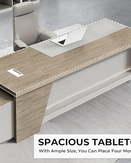 L-Shape Modern Executive Desk Dual Tone Finish, L-Shape Office Executive Desk Without Chair, Integrated Cable Management, Lockable Storage, Boss's Desk (Left Cabinet, 70.8"*30"*63")