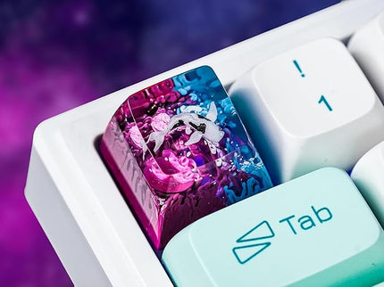 Kohaku Koi Fish Artisan Keycap Blue and Purple Ocean Coral Reef R1 SA Profile Custom Keycaps 1U ESC Handmade Gaming Resin Key Cap Cherry MX Switch Compatible Mechanical Keyboard Koi Lover Gift