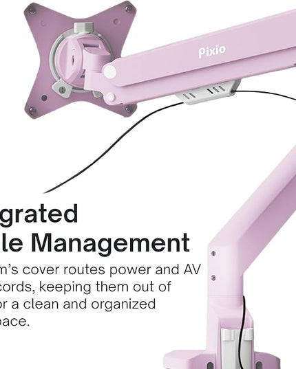 Pixio PS1S Wave Pink Single Monitor Arm Stand Desk Mount - Fits up to 32 inches Monitors and up to 19.8lbs. VESA Compatibility and Integrated Cable Management