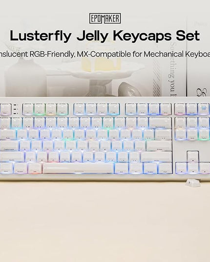 EPOMAKER Lusterfly Jelly Keycaps Set - 123 Keys Double-Shot Laser Engraved, MDA Profile, ABS+PC, Non-Shine-Through, MX-Compatible for 61/68/84/87/98/100/104-Key Mechanical Keyboard (White)