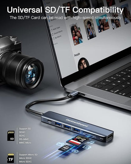USB C Hub, DockteckExpand 7 in 1 USB-C Multiport Adapter with 4K HDMI, 100W Power Delivery, 3 USB 3.0 Ports, SD/TF Card Reader, for MacBook Pro/Air, iMac, iPad Pro, Surface Pro 7/8, XPS, HP and More