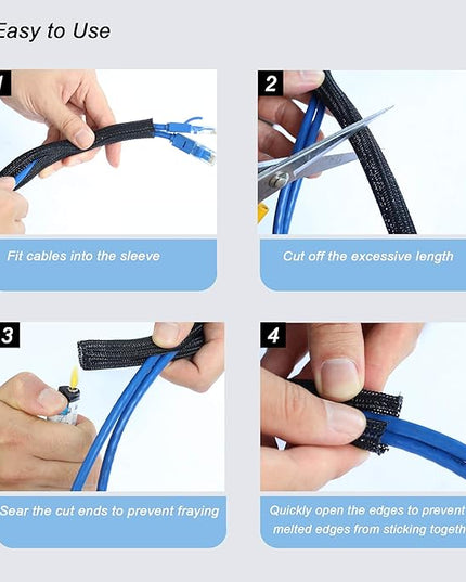 CrocSee 25ft - 1/2 inch Braided Cable Management Sleeve Cord Protector - Self-Wrapping Split Wire Loom for TV/Computer/Home Theater/Engine Bay - Black