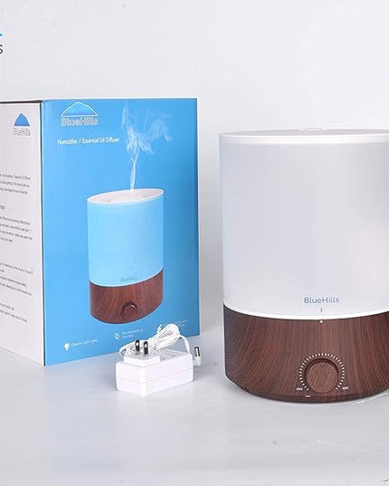 BlueHills Premium 4000 ml XL Essential Oil Diffuser 4L 4 Liter 70 Hour Run Humidifier Aromatherapy 1 Gallon Big Capacity High Mist Output for Extra Large Room Home Mood Lights Dark Wood Grain E402