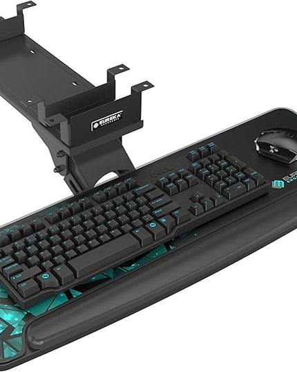 EUREKA ERGONOMIC Height Adjustable Mouse & Keyboard Tray Under Desk, 28x10'' Large Slide Out Swivel Tilt Computer Keyboard Drawer with Mouse Pad for Gaming Home Office Desk, Dual Mount