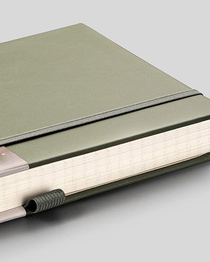 EMSHOI Graph Paper Notebook - 256 Pages A5 Graph Notebook/Journal, Hard Cover, 120gsm Thick Paper, Smooth PU Leather, Inner Pocket, 5.75'' × 8.38''- Olive Green