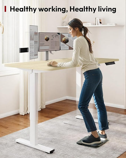SANODESK Standing Desk Height Adjustable Electric Stand up Desk 79x32 Inches Sit Stand Home Office with Splice Board, White Frame/White Wood Grain