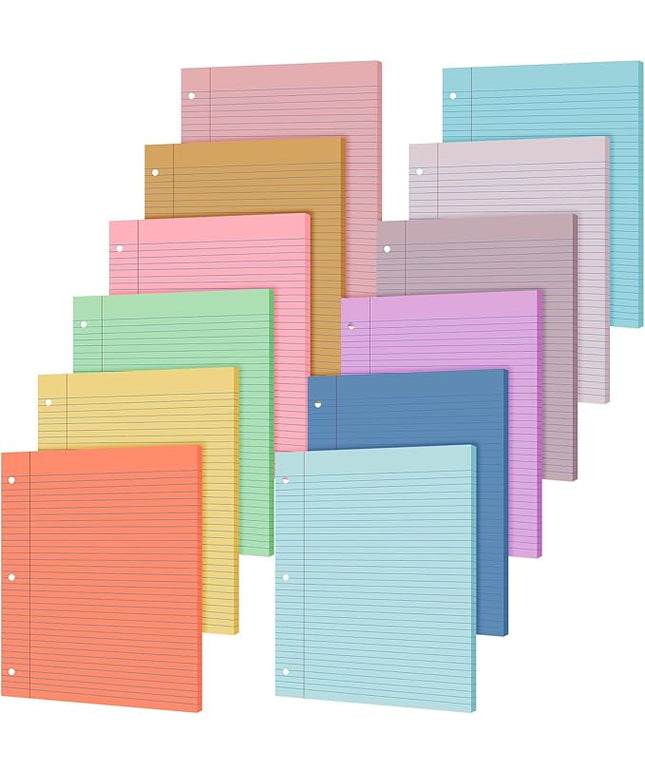 PerKoop 600 Sheets Colored Loose Leaf Paper 8.5" x 11" college ruled Lined 3 Hole Punched notebook Filler Paper for 3 Ring Binders Office School Supplies (Many Color)