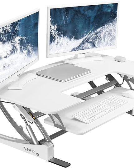 VIVO 42 inch Height Adjustable Stand Up Desk Converter, V Series, Quick Sit to Stand Tabletop Dual Monitor Riser Workstation, White, DESK-V000VLW