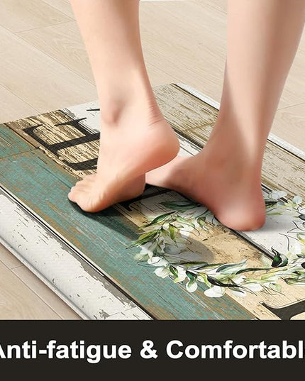 KIMODE Anti Fatigue Kitchen Mats, Farmhouse Kitchen Rugs Sets of 2,Non Slip Waterproof Kitchen Floor Mats,Ergonomic Cushioned Comfort Standing Mat for Home,Laundry,Office,Sink,Desk
