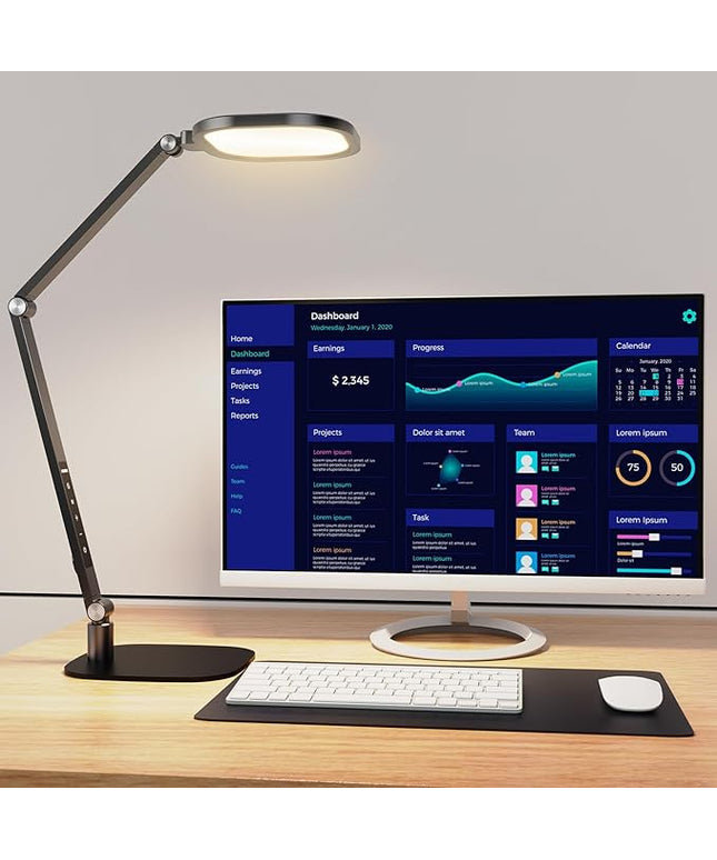 LED Desk Lamp for Home Office, Eye-Caring Modern Desk Light, 3 Color Temperature 10 Brightness Computer Light, Dimmable Desk Light with Memory & Timer Func, Metal Swing Arm Table Lamp