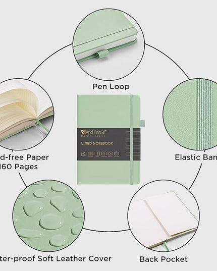 &And Per Se Lined Journal Notebook, 160 Pages, A5 5.7 x 8 inches College Ruled Thick Paper Notebook Journals for Writing, Hardcover Notebooks for Women Men Office School (1 Pack, Light Green)