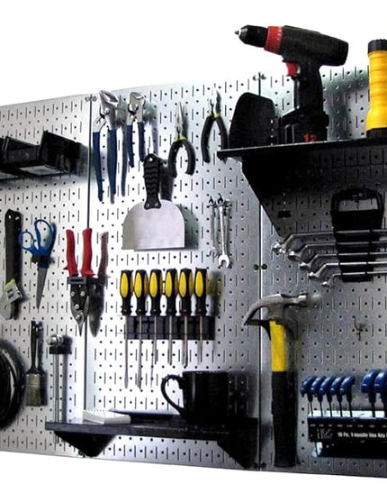 Wall Control Pegboard Organizer 4 ft. Metal Pegboard Standard Tool Storage Kit with Galvanized Toolboard and Black Accessories