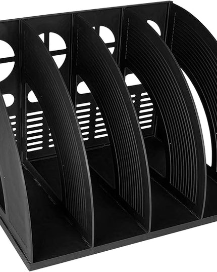 SAYEEC Sturdy Magazine Holder 4 Compartments Plastic Desktop File Organizer File Dividers Office Organizer Storage Document Magaizne Rack Display Box (Black)