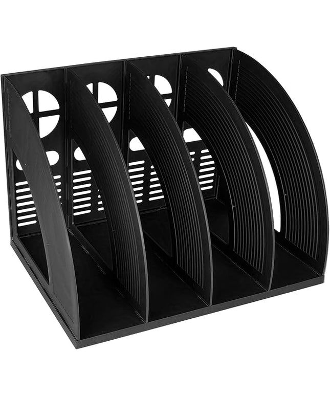 SAYEEC Sturdy Magazine Holder 4 Compartments Plastic Desktop File Organizer File Dividers Office Organizer Storage Document Magaizne Rack Display Box (Black)