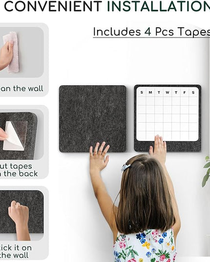 DOLLAR BOSS Felt Bulletin Board & Dry Erase Whiteboard Calendar Combo 2 Pcs 12" X 12" Magnetic White Board Cork Board for Wall Frameless Combination Board with Pins Wall Decor for Home School Office
