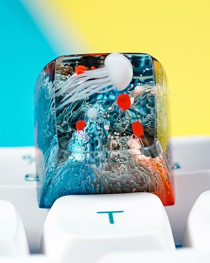 Jellyfish Artisan Keycap Deep Ocean Coral Reef R1 SA Profile Custom Sea Creature Keycaps 1U ESC Handmade Gaming Sea Resin Key Cap Cherry MX Switch Compatible Mechanical Keyboard Jellyfish Lover Gift