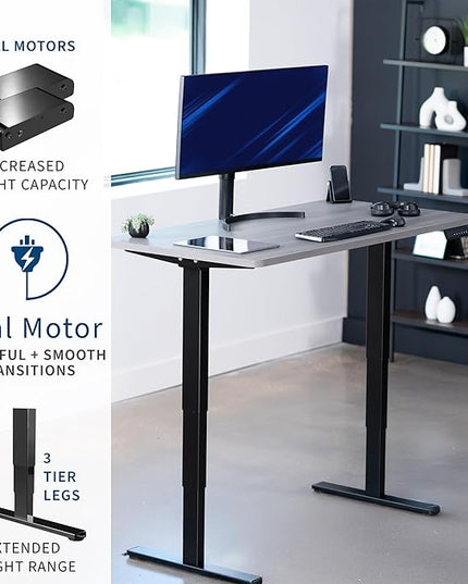 VIVO Electric 55 x 28 in Dual Motor Sit Stand Desk, Memory Height Adjustment, 2B Series, Dark Gray Top Black Frame, DESK-KIT-2B55G