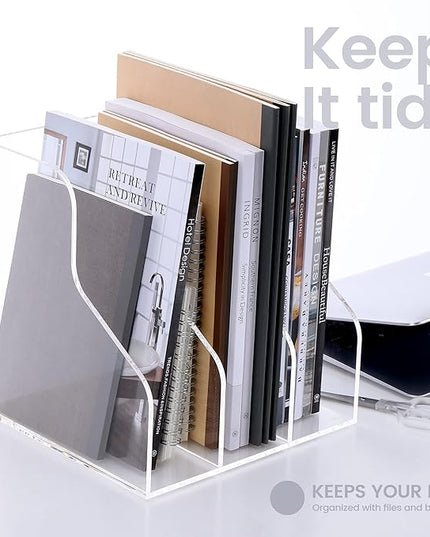 Desk File Organizer, Acrylic Magazine File Holder with 3 Vertical Compartments Rack File Sorter for Office Home Classroom Desk Organization, Clear…