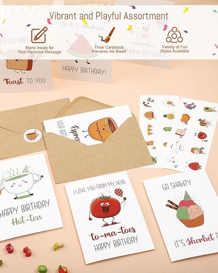 40 Birthday Cards with Envelopes & Stickers Set, 4"x6" Funny Bulk Birthday Card 20 Unique Designs Cute Handmade Greeting Card for Kids, Women, Friends, Family, Work & Office