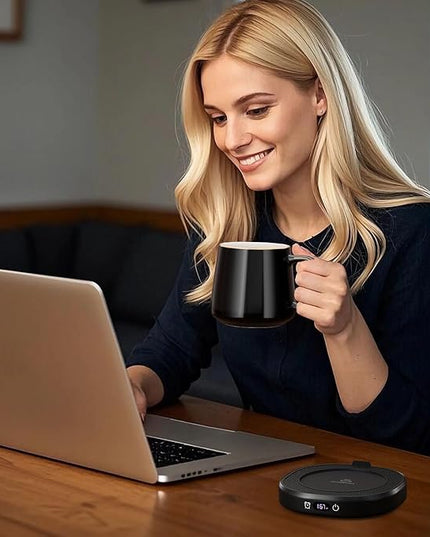 Coffee Mug Warmer & Simple Pure Black Mug Set, Electric Cup Warmer with Auto Shut Off, 4 Temperature Setting Smart Beverage Warmer, 8-Hours Auto Shut Off (Simple Pure Black Mug)