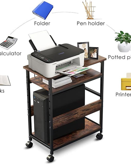 TooCust Computer Tower Stand, Computer & Machine Carts, Computers Towers Floor Stand, PC Towers Shelf, 3-Tier PC Tower Floor Stand with Side Shelf, Mobile Rolling CPU Holder Cart for Home Office