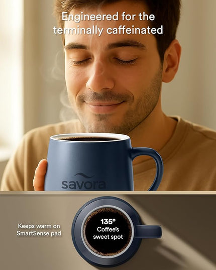 12oz IntelliHeat™ Coffee Mug | Barista’s Choice | Exclusive Wireless SmartSense Pad | Maintains Perfect 135°F | Hand-Crafted Ceramic Mug & Lid | Great for Tea Drinkers | Backed for Life - Blue