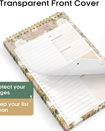Taja To Do List Notepad - To Do List Notebook for Work with 52 Sheets, 9.8" x 6.5", Undated Daily Planner Perfect for Daily Tasks and Goal Setting, Notepad Suitable for Office, Home & School - Toffee Blossom