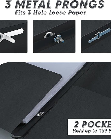 Two Pocket Folders, PANDRI 30 Pack Two Pocket Folders with Prongs, 3 Prong Folders Designed for Office and Classroom, Letter Size Black
