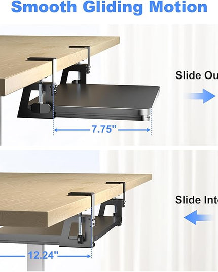 Keyboard Tray Under Desk Large C-Clamp 25.6” (30” Including Clamps) x 11.8” Slide-Out Platform Computer Drawer Pull Out Keyboard & Mouse Tray Black DSF4