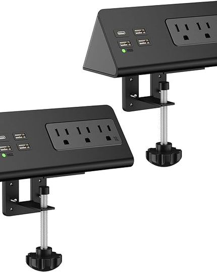 Nightstand Edge Mount Power Strip with USB-C Ports Tabletop Surge Protector Desk Clamp Power Sockets with 3 AC Outlets &4 Fast Charging USB Ports for Home Office Hotel and Dormitory (Black(2-Pack))