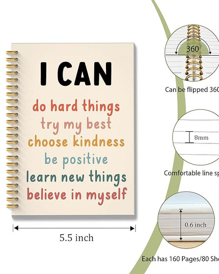 I Can Do Hard Things Inspirational Spiral Notebook, Positive Affirmation Gifts, Affirmation Journal, Boho Motivational Journal Notebook, 5.5x8.3 Inch