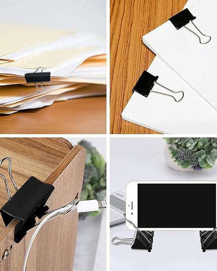 SANNIX 42 PCS Binder Clips, 1 inch 25mm Binder Clips Black Paper Clamps Medium Size for Office Home School