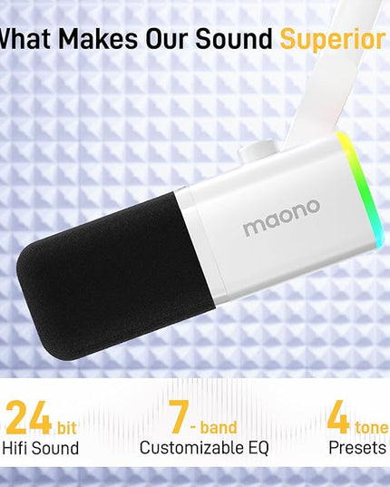 MAONO Dynamic Gaming Microphone: USB XLR Dynamic Computer Microphone with Software-RGB PC Mic for Gamer-Podcast Mic for Streaming Recording Studio YouTube Content Creation Online Chat PD100X (White)