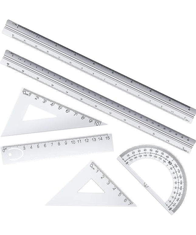 6 Pcs Triangular Ruler Set 12 Inch Engineering Scale Aluminum Architect Drafting Ruler Metal Protractor Arquitectura Accessories for Students Draftsman Engineers Metric