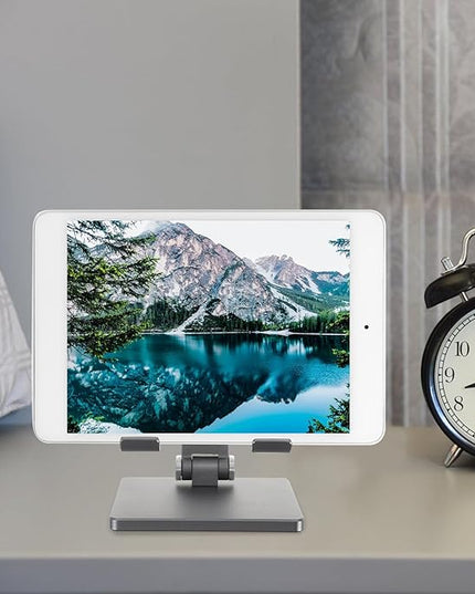 MERRYHAPY Adjustable Foldable Tablet Stand for Desk Metal Tablet Holder Organizer Compatible with Ipad and Multi-Angle Desktop Bracket in Space Gray for Office and Home Use