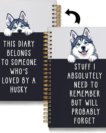 LIANGW Funny Husky Notebook Journal Gifts for Women & Men, Gifts for Husky Lovers Notebooks, Funny Gifts for Coworkers, Hardcover Spiral Notebook 5.5x8.3 Inch