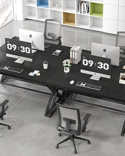 IBF Black Computer Desk, Simple Work Desk for Home Office, Industrial Writing Study Desk in Bedroom, Modern Wood Metal Pc Gaming Laptop Workstation Executive Computer Table, Black Oak, 47 Inch