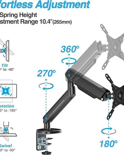 AVLT Single 27”-45” RGB Gaming Monitor Arm Desk Mount Built-in 20 Lighting Modes Touch Button Control Fits Flat/Curved/Ultrawide Screen Height Swivel Tilt Rotation Adjustable Stand -Black