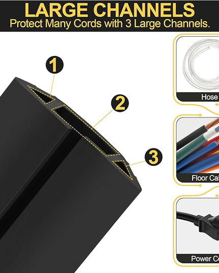 MYFAMIREA 6.5FT Floor Cord Cover Heavy Duty Cable Cover Protector 3 Channels Extension PVC Floor Wire Cover Outdoor Cord Hider Management Cord Cover for Wire on Floor for Home Office Outdoor, Black