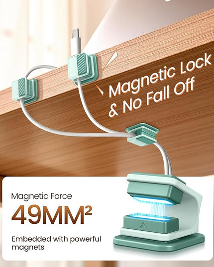 6 Pack Magnetic Cable Clips, Glow in The Dark Cable Holders, GolbinBox Cord Organizer with Shockproof Silicone, Fits up to 8mm Adhesive Cord Clips for Desk, Wall, Nightstand, Car, Home, Office, Green