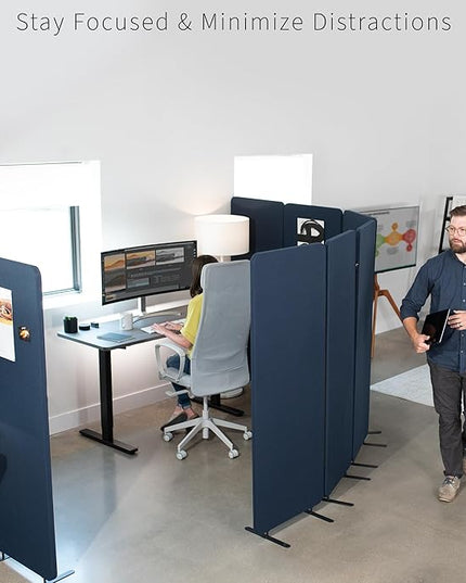 VIVO Freestanding 72 x 66 inch Privacy Panel, Cubicle Divider, Acoustic Wall Partition, x3 24 inch Panels, Navy Blue, PP-3-T072NB